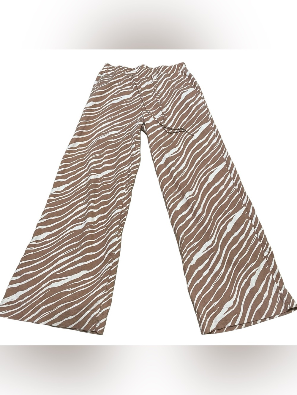 a new day Linen Blend Brown and White Zebra Print Wide Leg Pants